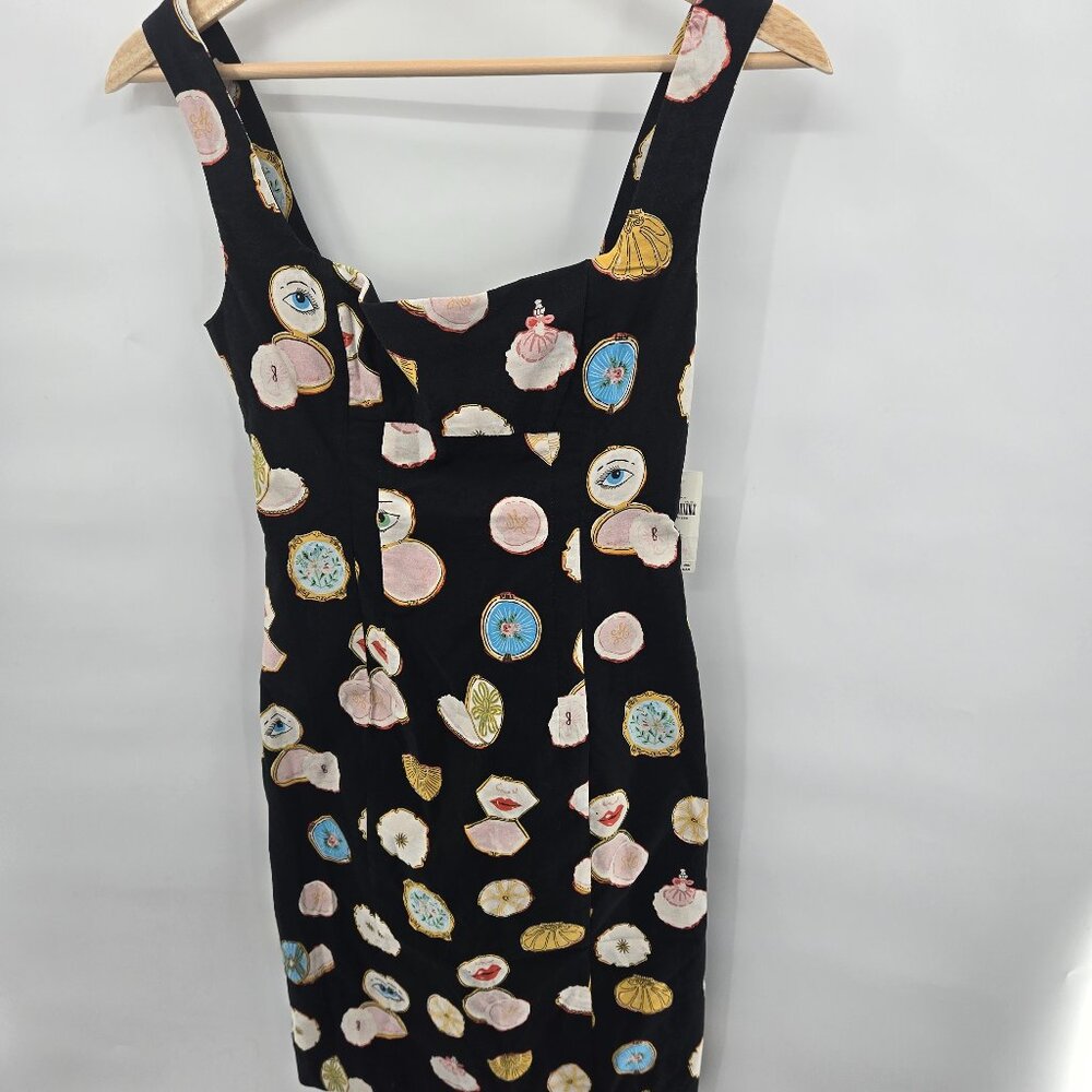 Anthropologie x Danielle Kroll Black Retro Square Neck Fitted Mini Dress XXS